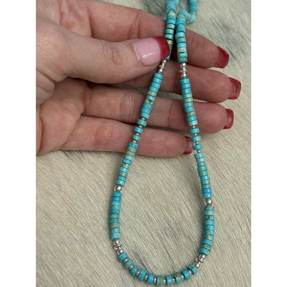 Native American Sterling Silver Navajo Pearl Blue Sea Jasper HEISHI Necklace 18” - Picture 2 of 12